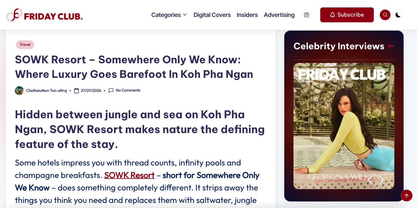 Friday Club Magazine Hong Kong SOWK Resort 2026 Article best resort koh phangan